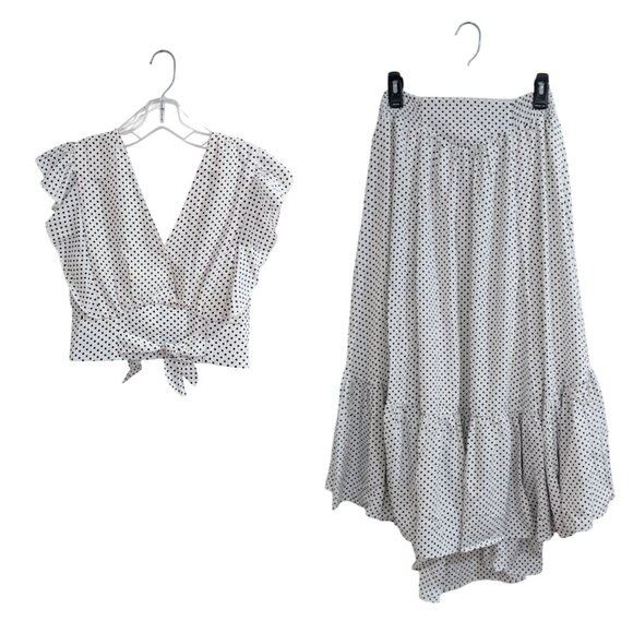 UMGEE Nwt Flowy Ruffle Polka Dot Skirt Set M White Black Full Skirt Western - Picture 1 of 12